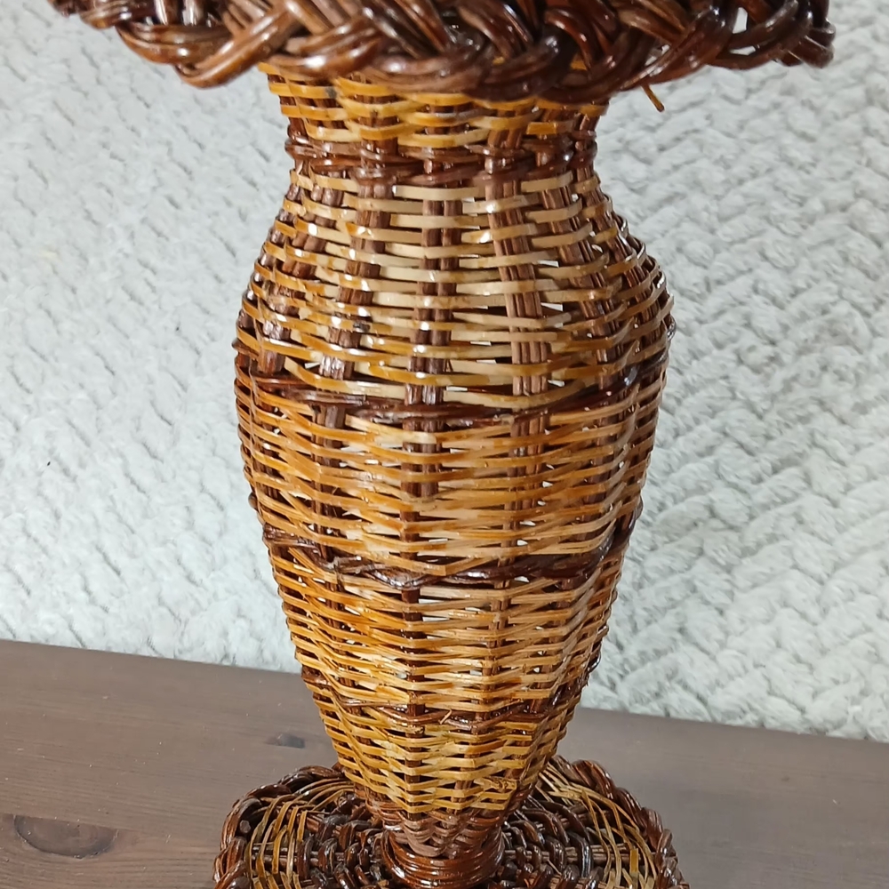 Vintage Hand Woven Wicker Urn Shaped Mid Century Modern Boho 8" Vase